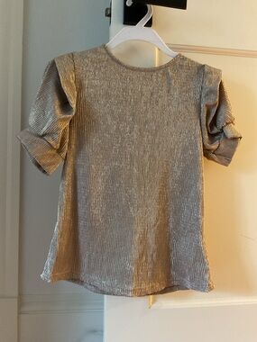 Metallic Ribbed Short-Sleeve Top - Shimmer Gold
